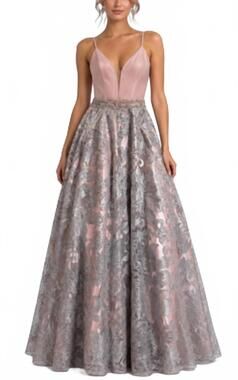 NEW COYA COLLECTION floral sequin dress in dusty blush/silver